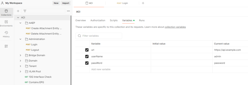 PostMan Variable settings