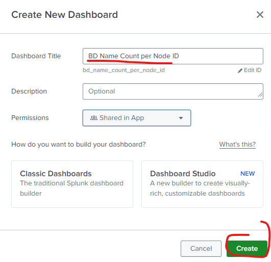 Create New Dashboard dialog